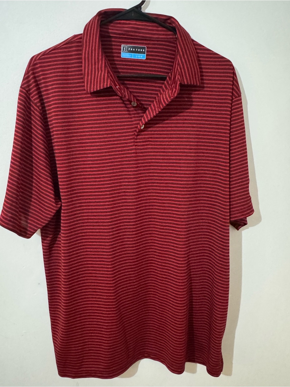 PGA Tour Men’s Burgundy and Black Striped Polo